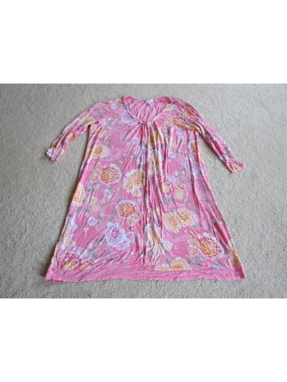 Miss Elaine Pink Polka Dot Floral Pattern Sleep Dress Tunic Robe XL